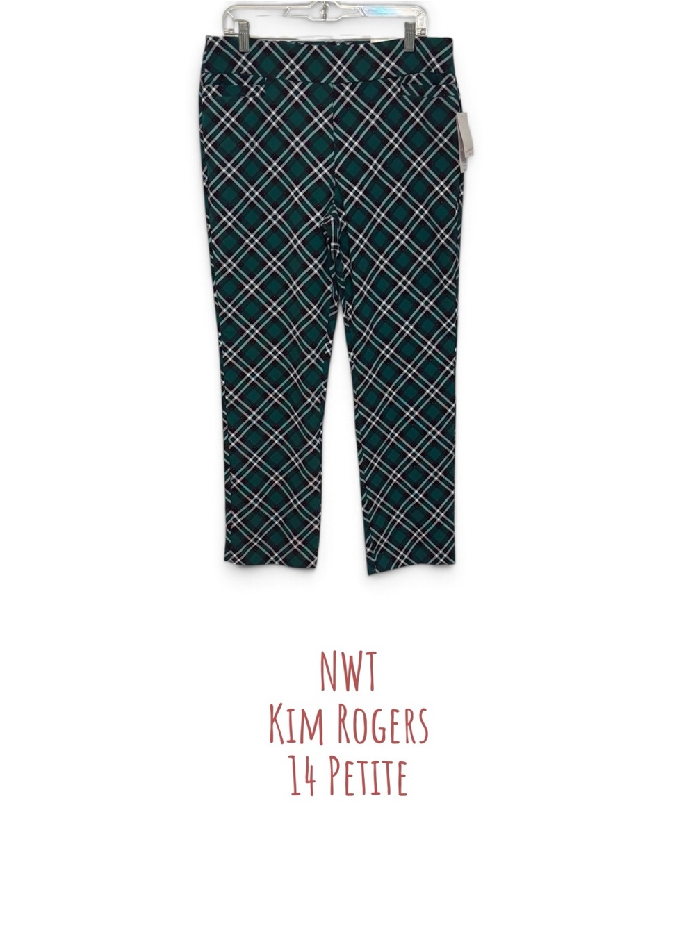 Kim Rogers Green Plaid Straight-Leg Pants